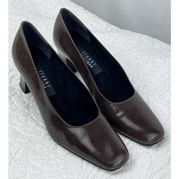 Stuart Weitzman Women's Size 9.5 Brown Patton Leather Dressy Block Heel Shoe - Picture 1 of 11